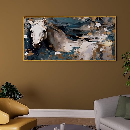 Art Street Abstract White Horse Large Canvas Painting Panel for Home Décor (Gold, 23x47 Inch)