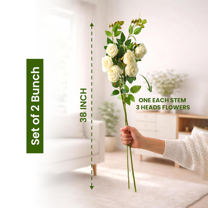 Art Street Artificial White Rose Flower Stems Bunch for Home Decor |