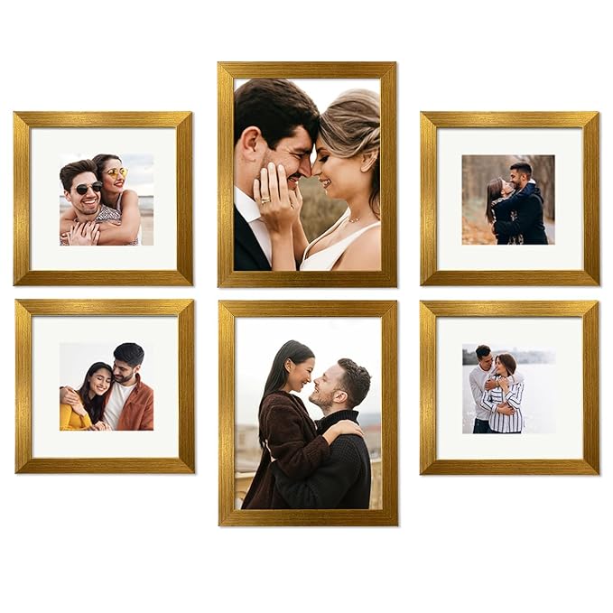 SNAP ART Set of 6 Personalized Synthetic Wall Photo Frame, Birthday, Anniversary Gift for Home Office Decoration (Brown, Size: 4 Pcs 8x8 Inch, 2 Pcs 8x10 Inch)