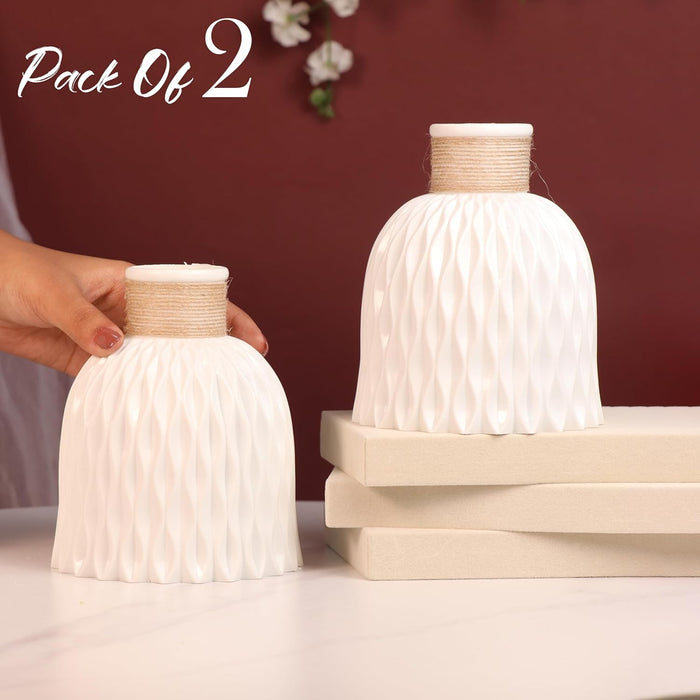 Beautiful Flower Vases, PVC Pot for Plants Stand Twisted Geometric Texture White Vase Pot, Made of Durable Plastic PVC Height - 14 cm