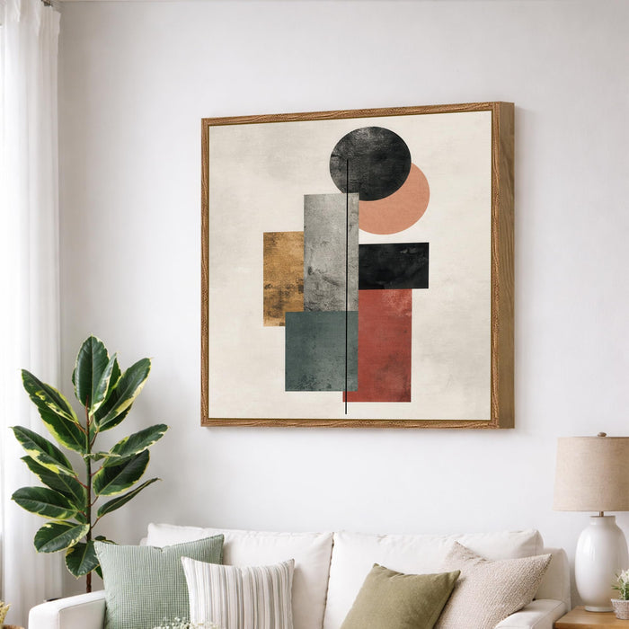 Geometric Abstract Framed Painting For Living Room | Mordern Boho Large Canvas Painting With Frame Wall Art For Bedroom, Hallway's, Office, Hotel, Size 58x58 cm