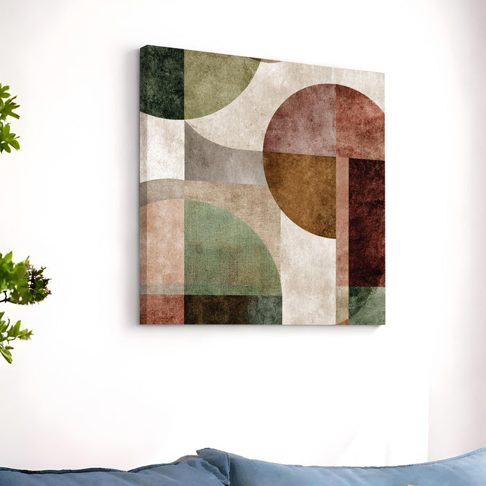 Boho Geometric Circles Stretched Canvas Wall Art Painting For Living Room, Modern Minimalist Abstract Painting for Living Room, Office & Studio (56xx56 cm)