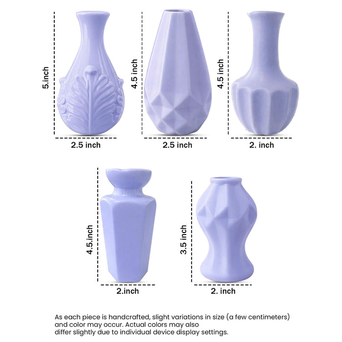 Set of 5 Grey Ceramic Decorative Vases for Home Decor | Modern Minimal Flower Vase Set for Living Room, Bedroom, Table & Gift