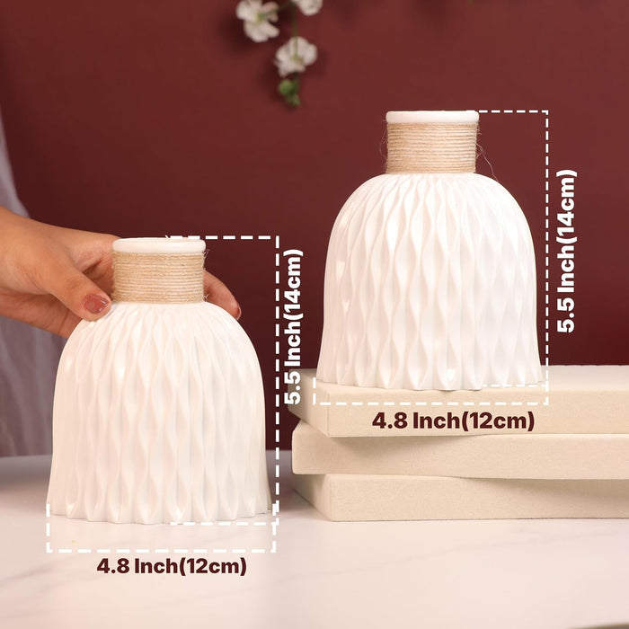 Beautiful Flower Vases, PVC Pot for Plants Stand Twisted Geometric Texture White Vase Pot, Made of Durable Plastic PVC Height - 14 cm