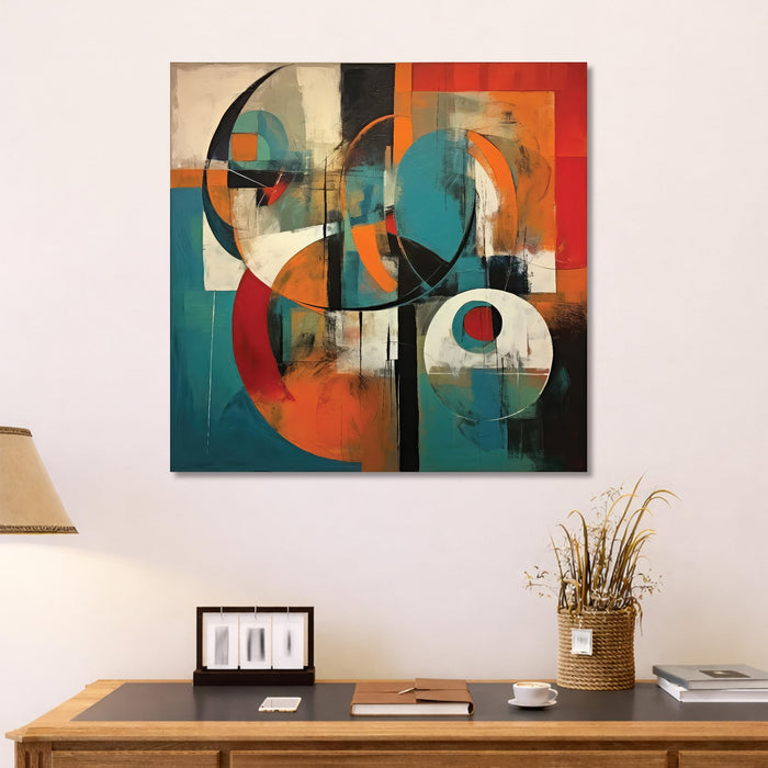Geometric Abstract Stretched Canvas Painting For Living Room | Mid-Century Modern Wall Art Large Canvas Painting For Livingroom Home Decor, Bedroom, Hallway's, Office, Hotel - 86x86 cm
