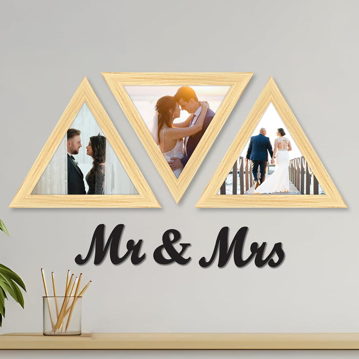 Triangular Wall Photo/Picture Frame Set of 3, and 'Mr & Mrs' Word (Size 9.2x9.2 Inch)