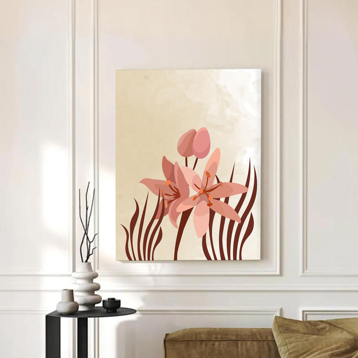 Abstract Floral Stretched Canvas Wall Art Modern Boho Illustration Painting for Home & Office Wall Decor, (16x22 Inch)