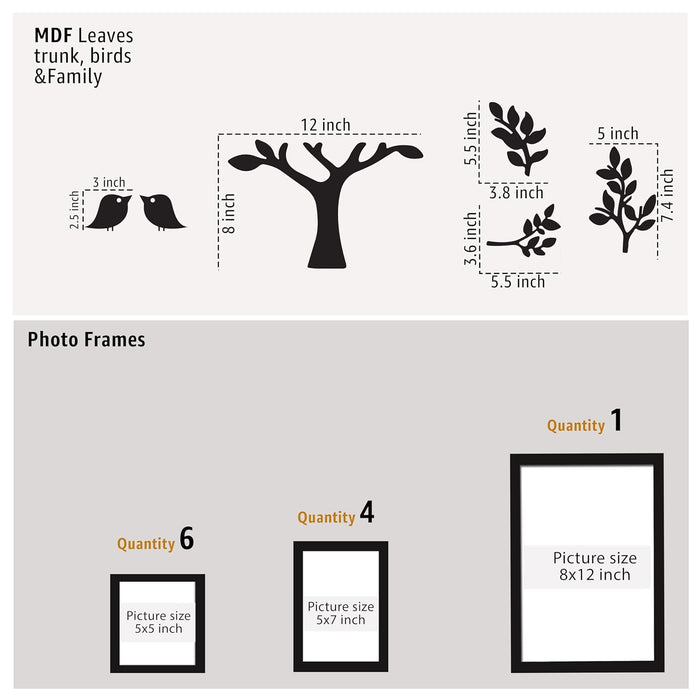 Family Tree Wall Photo Frame Set Pack of 11 with 9 MDF Cutouts for Home Decoration Wall Photo Frame Collage for Living Room Bedroom