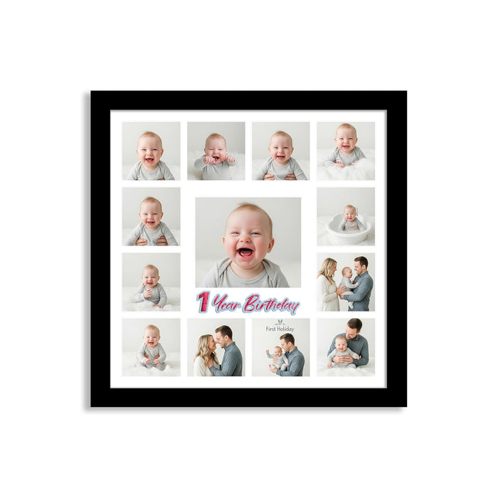 Personalized Happy Birthday Wall Photo Print Collage with 13 Photo Upload Customized Photo Frame (Frame Size 11x11 inch)