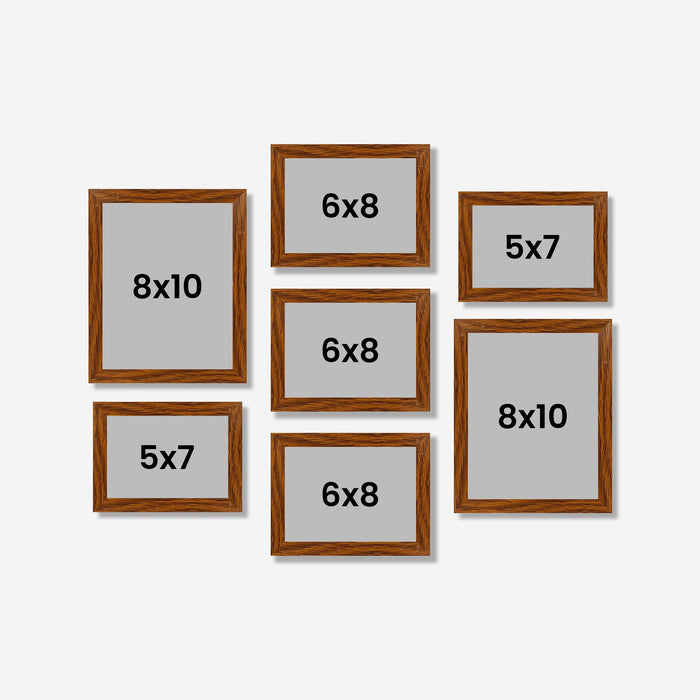 Family Photo Frame Set of 7 for Wall Decor, Wooden Finish Collage Picture Frames for Living Room, Bedroom, Multi-Size Wall Hanging Gallery Frame Set, (2 Sets 5x7, 3 Set 6x8, 2 Set 8x10 Inch)