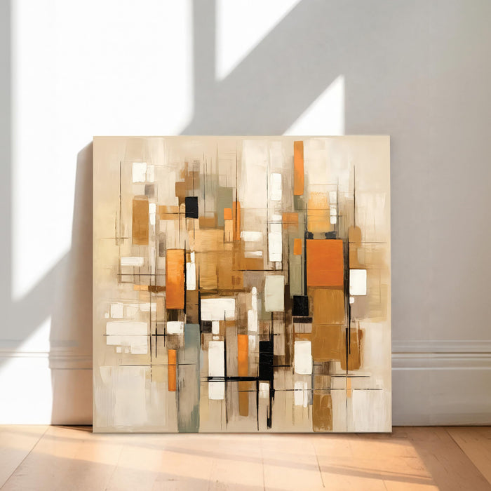Geometric Abstract Stretched Canvas Painting For Living Room | Modern Mid-Century Wall Art Large Canvas Painting For Livingroom Home Decor, Bedroom, Hallway's, Office, Hotel - 86x86 cm