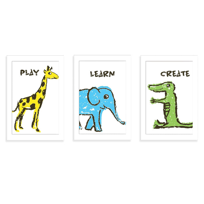 Art Street Play Learn Create Animals Walls Art Prints for Kids Room Decoration (Set of 3, 8.9x12.8 Inch, A4)