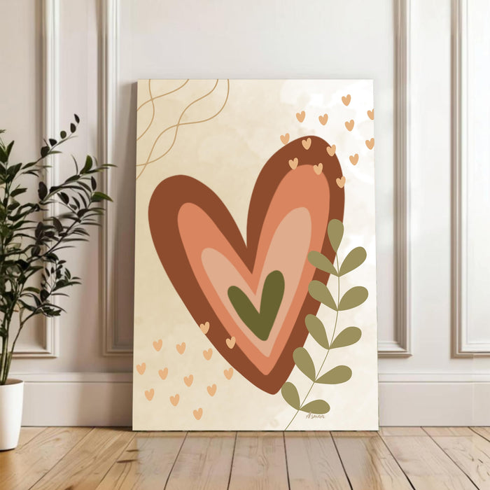 Abstract Heart Botanical Stretched Canvas Wall Art Modern Boho Illustration Painting for Home & Office Wall Decor, (16x22 Inch)