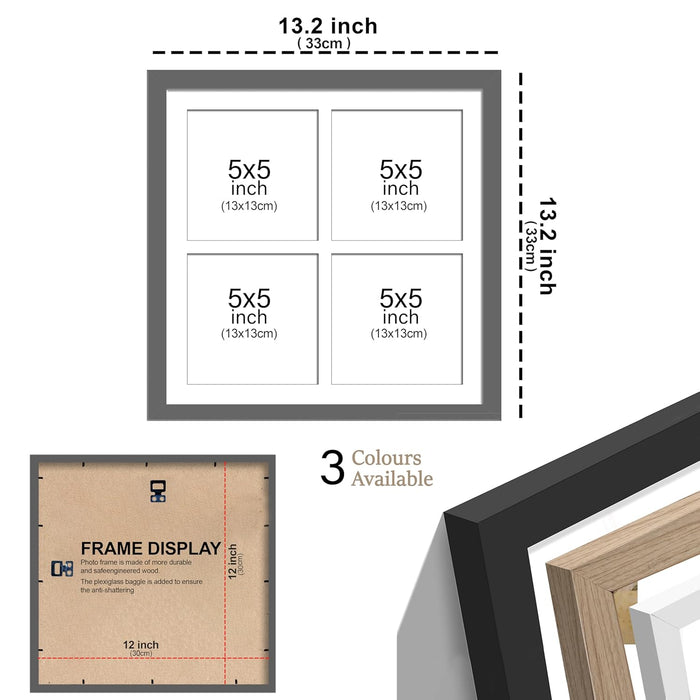 Photo Frame Collage 13x13 cm Photos Display 4 Oppenings Wall Mounting Home Décor Photo-Frame (34x34 cm)