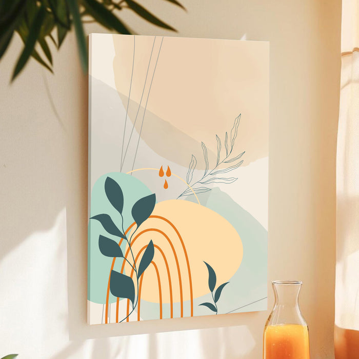 Abstract Rainbow Botanical leaves style Stretched Canvas Wall Art Modern Boho Illustration Painting for Home & Office Wall Decor, (16x22 Inch)
