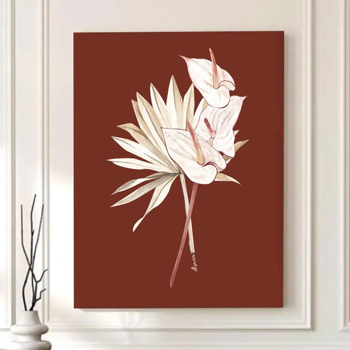 Abstract Desert flower Stretched Canvas Wall Art Modern Boho Illustration Painting for Home & Office Wall Decor, (16x22 Inch)