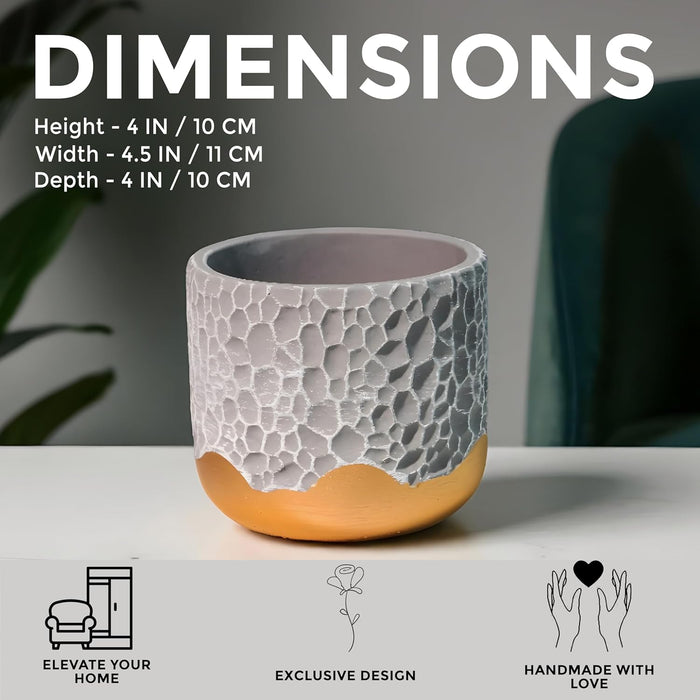 Handmade Cement Flower Pot Indoor Outdoor Plant Pot Fade Resistant Bronze and Grey Elegant Hammered Pattern Vase Flower Vase Cemented Flower Vases for Home Decoration and Gardening 10x13 cm