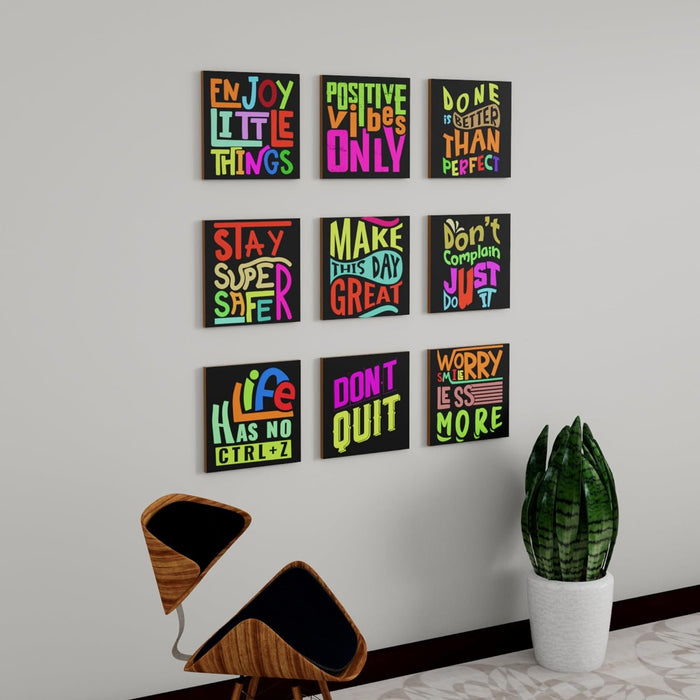 Art Street MDF Motivational Quotes Wall Art Print, Modern Square Wall Plate, Decorative Home Décor for Living Room, Bedroom & Office (Set of 9, Size: 7.65x7.65 Inch)