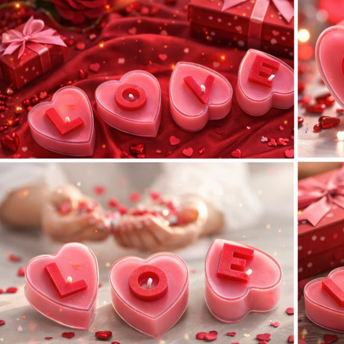 Love Candles Heart Shaped Set Pack of 4 Candle for Valentine’s Day, Romantic Scented Candles for Decor Proposal, Anniversary Gift Girlfriend Boyfriend Spouse Rose Fragrance Candle 1.8x4 cm Art Street