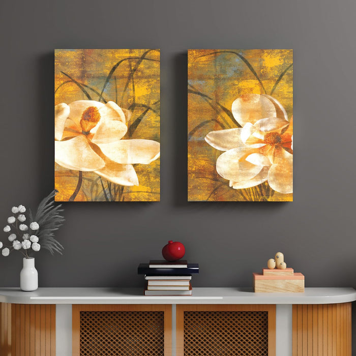Art Street Stretched Canvas Painting White Tulip Wall Decoration Print For Living Room Decoration (Set of 2, Size: 16x22 Inch)