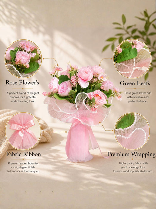 Art Street Artificial Pink Rose Flower Bouquet for Home Décor