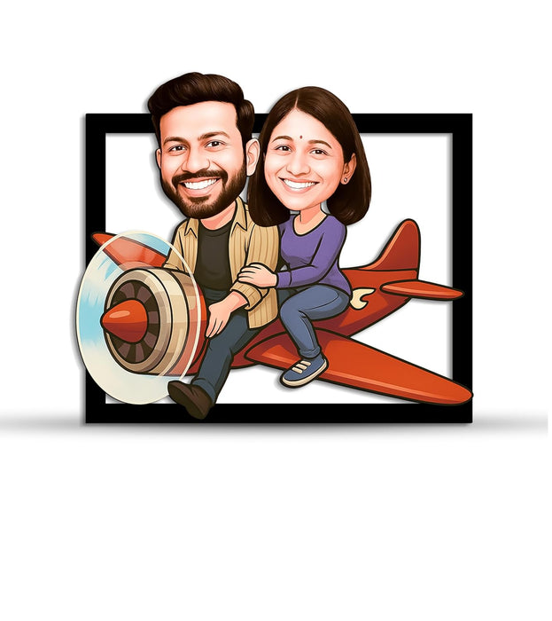 Customized Caricature Character Custom Cartoon Photo Frame, MDF Wooden Personalized Anniversary Gift For Husband, Wife, Customised Gift For Friends & Family, Girlfriend, Boyfriend, Couples