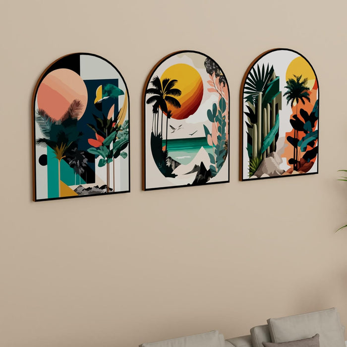 Art Street MDF Wall Art Prints Beach Design & Tropical Plants Print, Modern Home Décor (Set of 3, Size: 16x22 Inch)