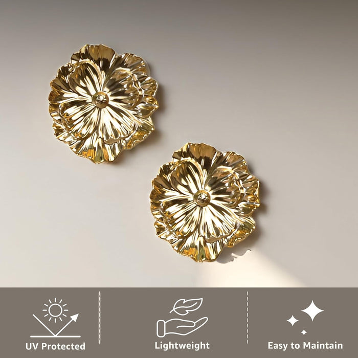 Pack of 2 Golden Floral Shape Ceramic Wall Decor Plates Handmade Round Floral Wall Hanging Decorative Items for Living Room, Bedroom, Wedding Pooja and Home Decoration – 14x14 cm