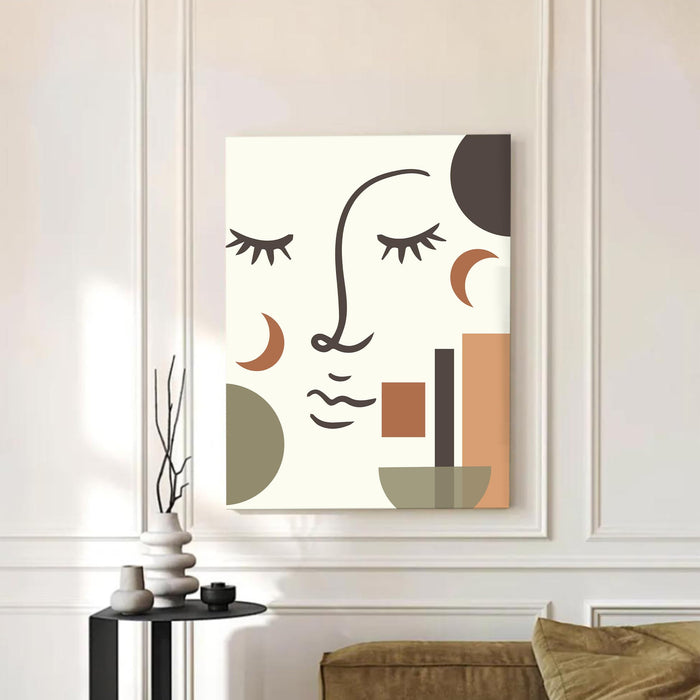 Abstract Women face Stretched Canvas Wall Art Modern Boho Illustration Painting for Home & Office Wall Decor, (16x22 Inch)