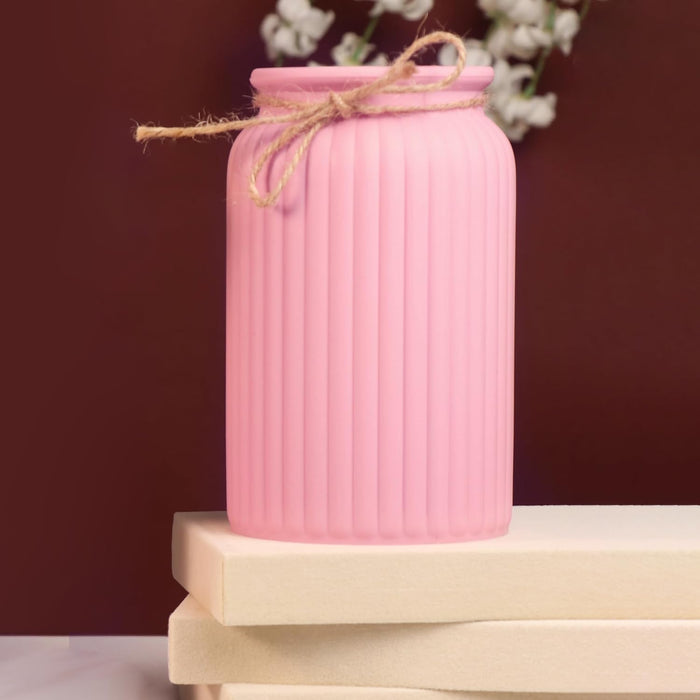 Beautiful Flower Vases PVC Pot for Plants Stand Elegant Ribbed Texture White Vase Made of Durable Plastic PVC Height - 15 cm