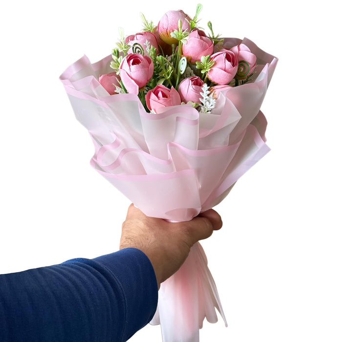 Art Street Artificial Rose Bouquet, Pink Flower Arrangement, Handmade Fabric Flowers for Valentine's Day Gift, Birthday, Anniversary, Romantic Gift for Women, Men, Home Decor, Couple, 35 cm