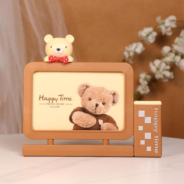 Kid's Photo Frame Creative Cute Teddy Bear with Pen Holder Stand and High Definition Glass for Table Stand Table Top Picture Frames Suits For Kid's Room, Table 10x15 cm