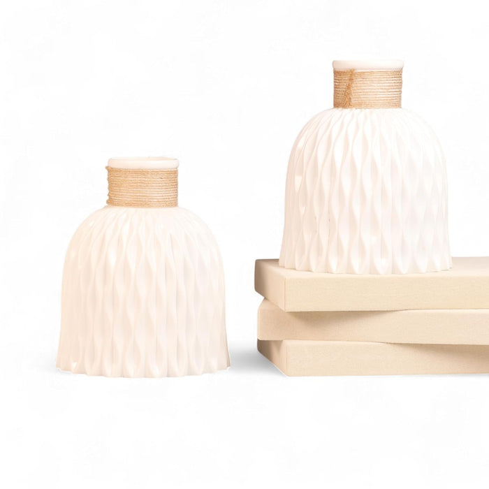 Beautiful Flower Vases, PVC Pot for Plants Stand Twisted Geometric Texture White Vase Pot, Made of Durable Plastic PVC Height - 14 cm