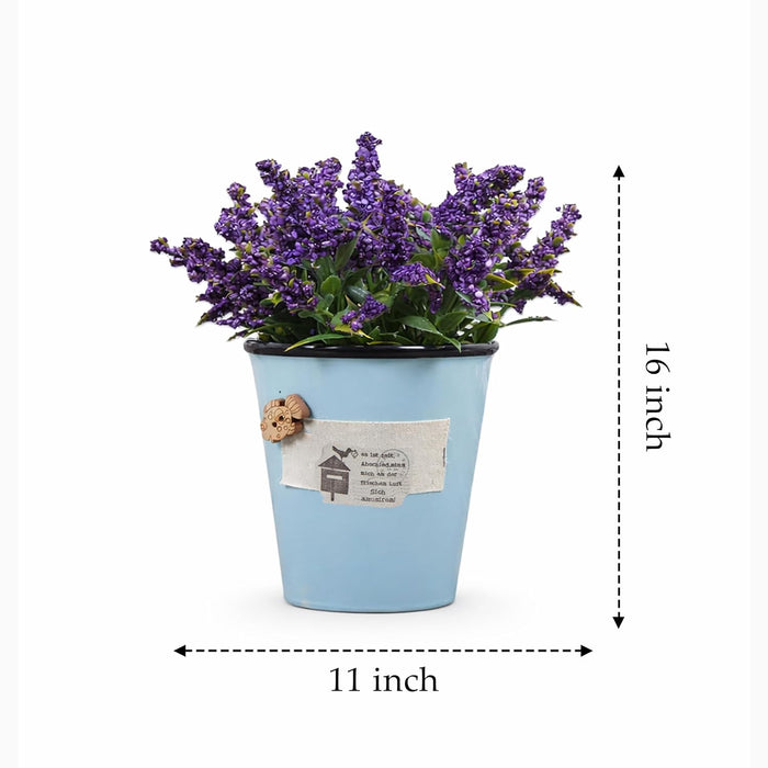 Ceramic Flower Pot with Artificial Purple Flowers | Decorative Tabletop Planter