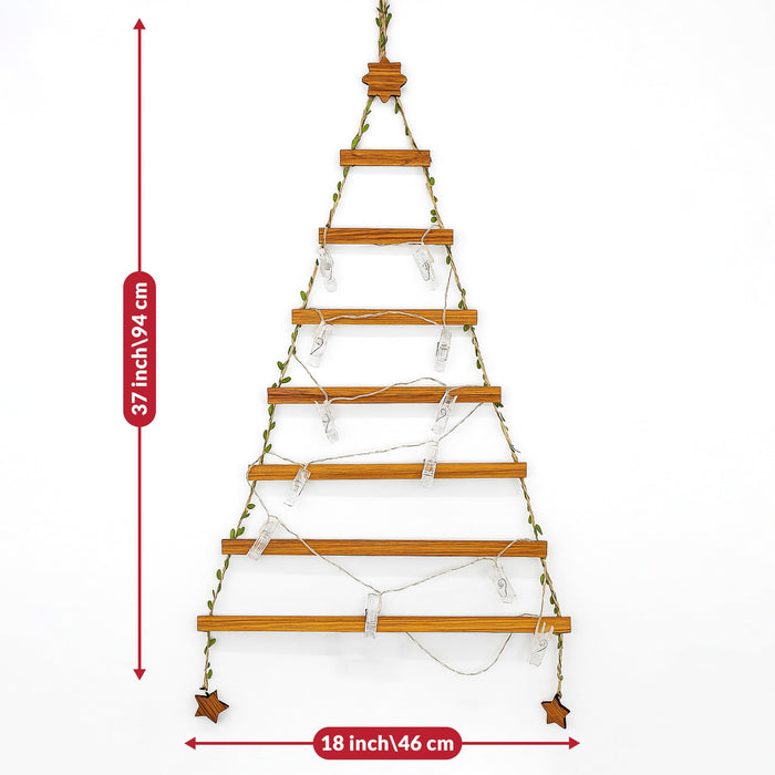 Wall Hanging Christmas Tree Photo Holder with 12 Warm LED Clip Lights Wooden Photo Hanger 46x94 cm