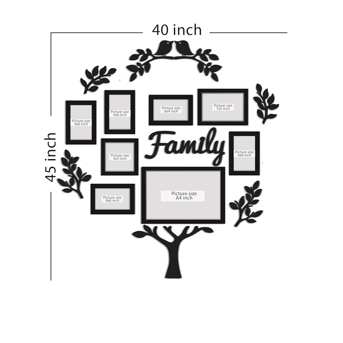 Family Tree Photo Frame Set of 13 Pieces for Living Room | MDF Wall Décor with Family Quote & Leaf Design | Wooden Picture Frames for Home Decoration