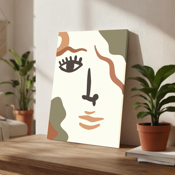 Abstract Face Stretched Canvas Wall Art Modern Boho Illustration Painting for Home & Office Wall Decor, (16x22 Inch)