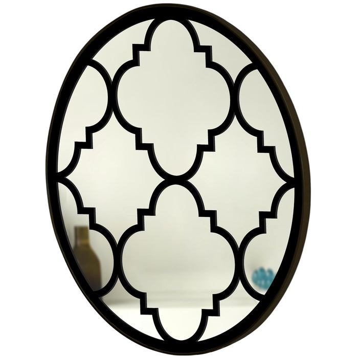 Decorative Round Acrylic Jali Wall Mirror with Side Metal Black PVC Moulding, Wall Mirror (16x16 Inch)