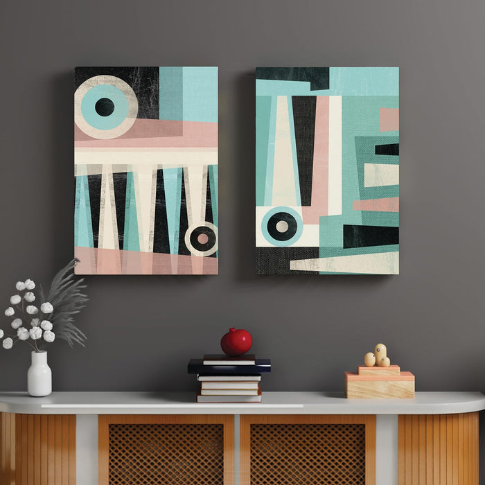 Art Street Stretched Canvas Painting Minimalist Striped Colour Black & Blue For Living Room Decoration (Set of 2, Size: 16x22 Inch)