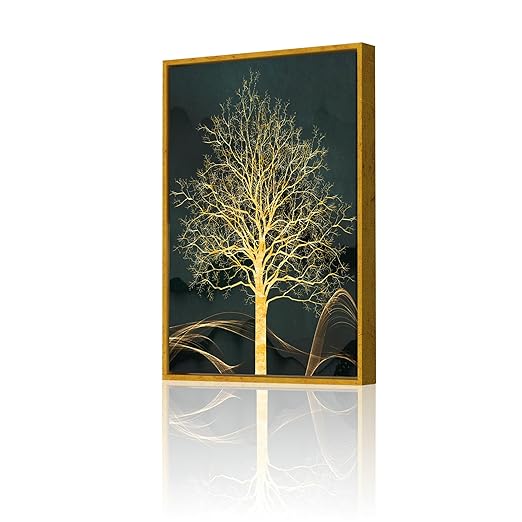 Art Street Canvas Painting Golden Tree Framed Decorative Wall Art For Living Room (Size:23x35 Inch)