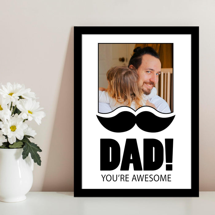 SNAP ART Personalised Gift For Father's Day Customized One Photo Moustache DAD Photo Print with Frame (A4, 8.9x12.8 inch)