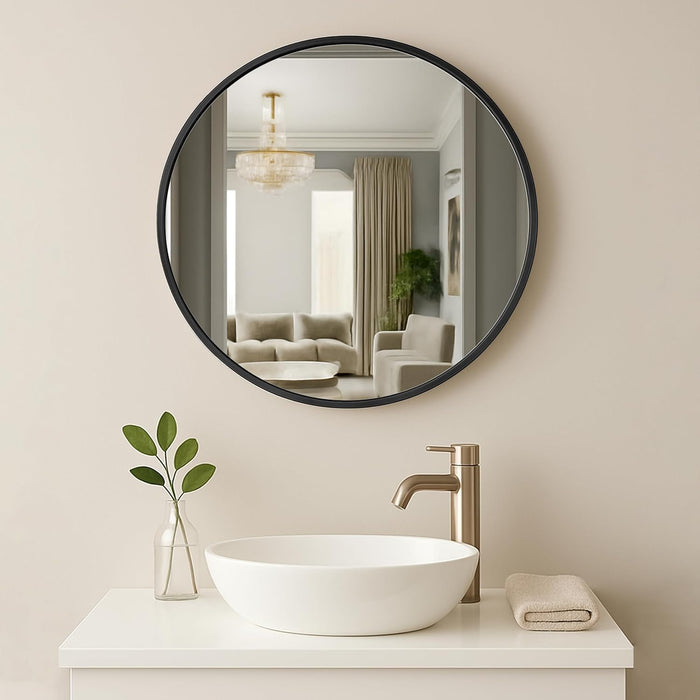 Round Decorative Wall Mirror with Aluminum Metal Frame Silver | Modern Design Vanity Mirror (Silver, 40x40 cm)