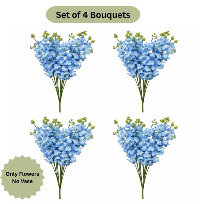 Art Street Artificial Blue Cherry Blossom Flower Bunch for Table Indoor Home Decoration |Valentine Day, Christmas Day, New Year Decor | Set of 4 |16 Stems, Size: 18.5 Inch (Without Pot)