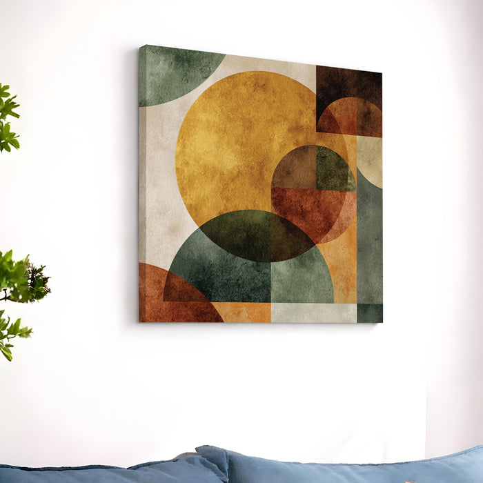 Boho Geometric Circles Stretched Canvas Wall Art Painting For Living Room, Modern Minimalist Earth Tone Painting, Abstract Decor for Living Room, Office & Studio (56xx56 cm)
