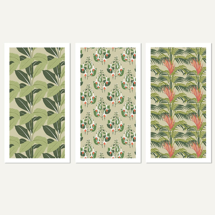 Art Street Stretched On Frame Modern Canvas Wall Art Painting Botanical And Tropical Flowers Seamless Pattern Wall Decor For Home, Bedroom, Office Decoration (Set Of 3, 12x22 Inch)