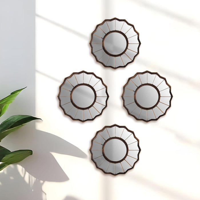 Lustrus Flower Decorative Wall Mirror Set of 4 Wall Hanging Mirrors (Size - 9 x 9 inch)