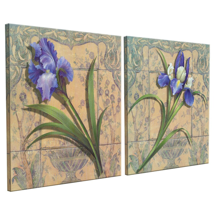 Decorative Jardin Birds Stretched Canvas Painting for Home Decor (Multicolor, Set of 2, 12 X 12 Inches)
