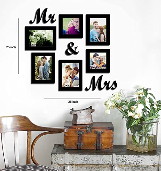 Mr. & Mrs. Theme Wall Photo Frames with MDF Plaque (Color - Black)