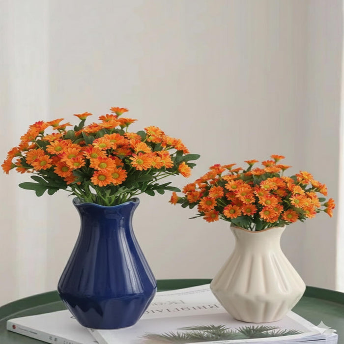 Art Street Artificial Orange Flowers Bunch |Daisy Flowers for Home | Living Room, Valentine Day Décor |Christmas Day, New Year Gift, 7 Head 21 Flowers| Pack of 2|Size 13 INCH, (Without Vase)