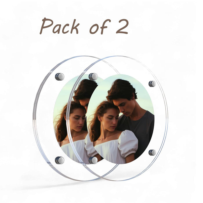 Acrylic Magnetic Picture Photo Frames 9x9 Cm Set of 2, Custom Acrylic Refrigerator, Round Shape Fridge Magnetic Photo Frames.